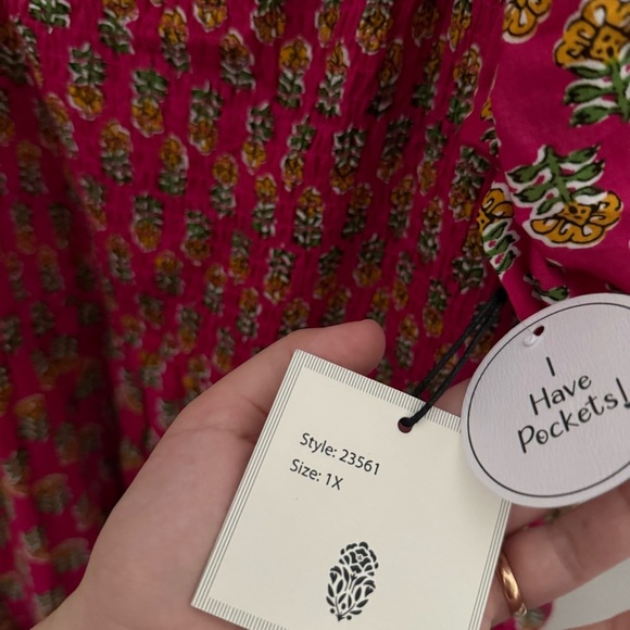 LEA 100% Cotton Plus Size Pink Floral Puff Sleeve Tiered Smocked Maxi Dress - Picture 10 of 12